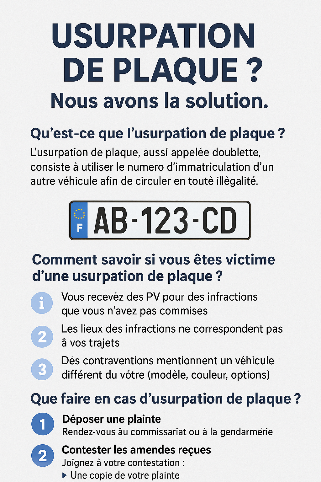 Usurpation de Plaque Nous avons la solution