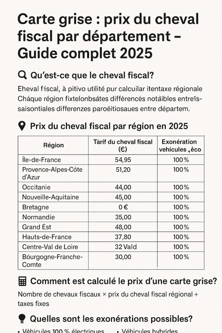 Carte grise : prix du cheval fiscal par département