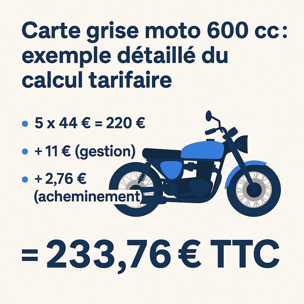 Carte grise moto 600 cc : exemple détaillé du calcul tarifaire
